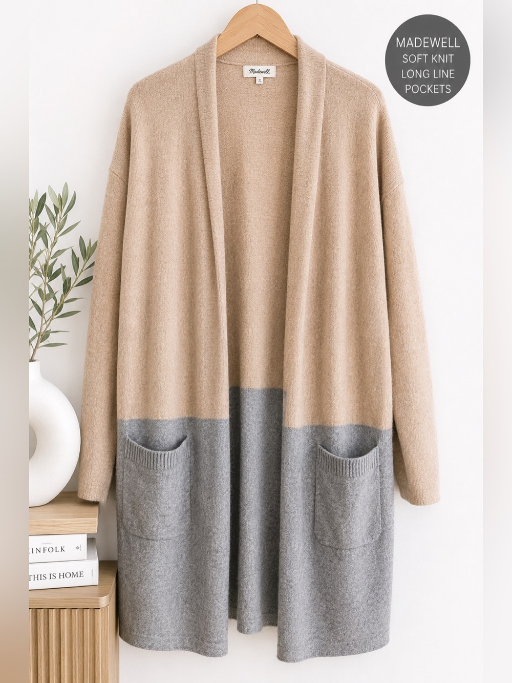Madewell Colorblock Long Open Front Cardigan Sweater